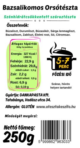 Bazsalikomos - CH PRO 29 - Szénhidrátcsökkentett tészta 250g
